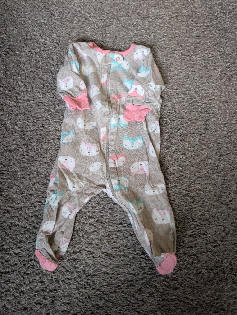 Gerber Gray Footed One-Piece with Pink & Light Blue Fox Faces